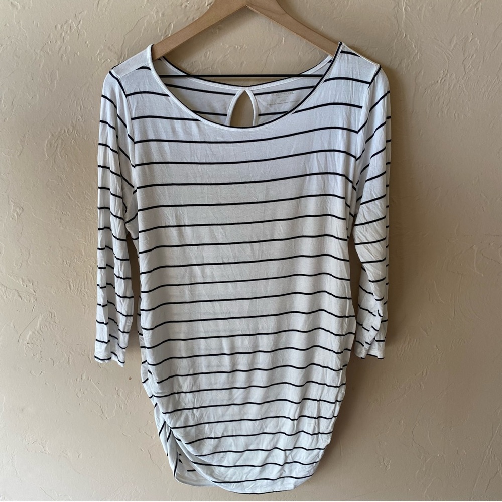 Motherhood White Black Striped Top Long Sleeve Maternity Large